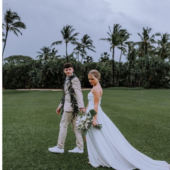 Lifetime of Love White Satin Strapless A-Line Gown Sz White #0306 - Picture 7 of 9